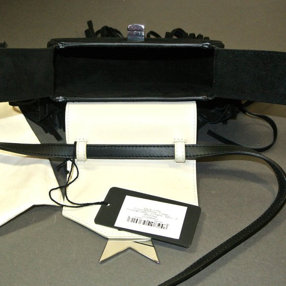 SALAR MILANO MIMI STAR FRINGE BAG, BLACK SUEDE WHITE CALFSKIN Rare COLOR COMBO - Picture 5 of 14